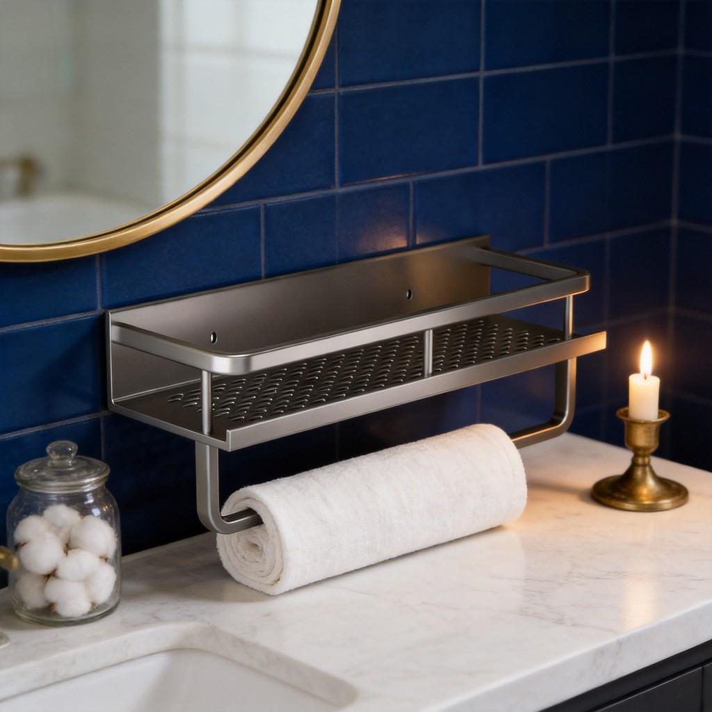 Aluminum Alloy Wall Mount Bathroom Shelf With Removable Design For Shower And Toilet Storage
