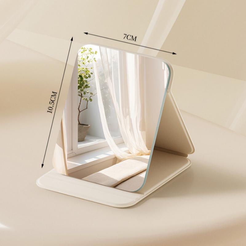 1PC Cute Portable Personal Makeup Mirror Solid Color PU Leather Foldable Makeup Mirror Handheld Compact Pocket Mirror Home