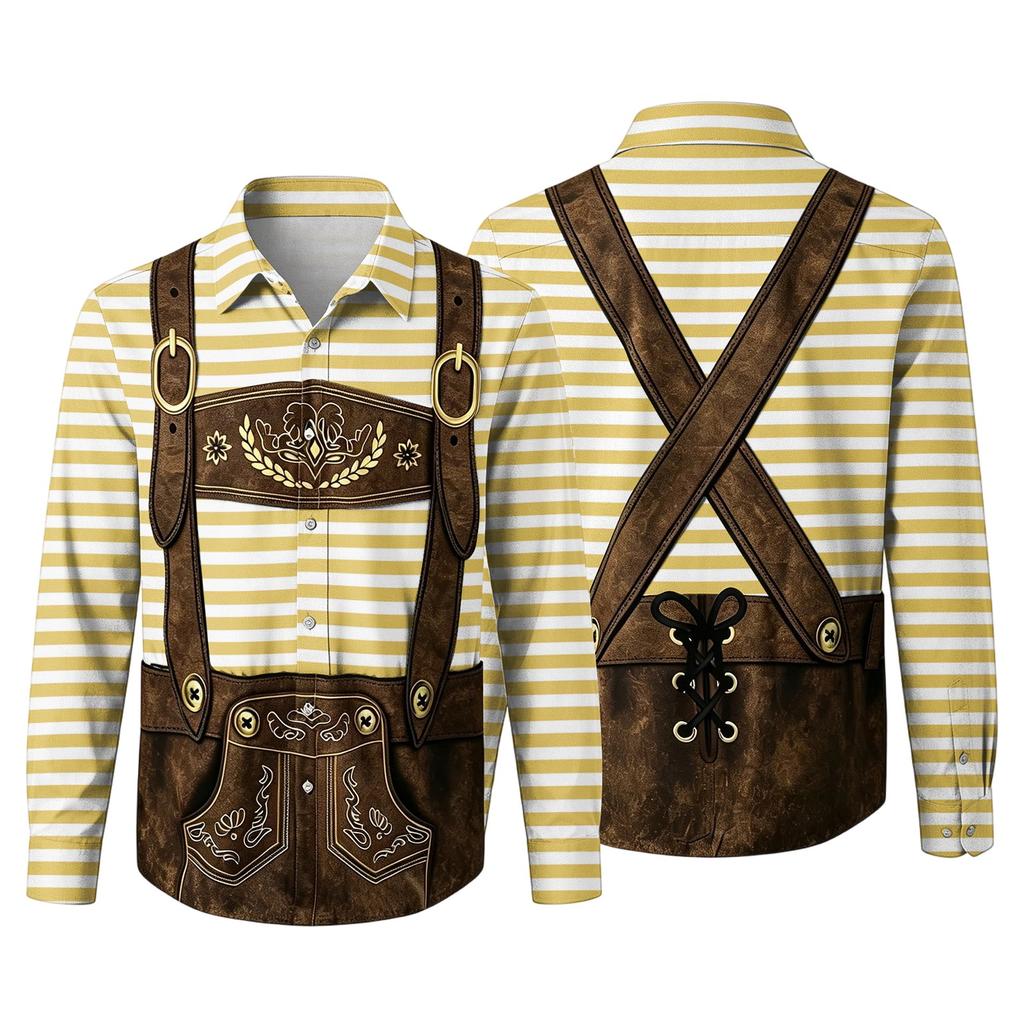 Herren Oktoberfest 3D-Druck Locker geschnitten Langarmhemd Button-Down-Kragen Vintage Freizeithemd Geeignet für Frühling Herbst Outdoor Festival Party