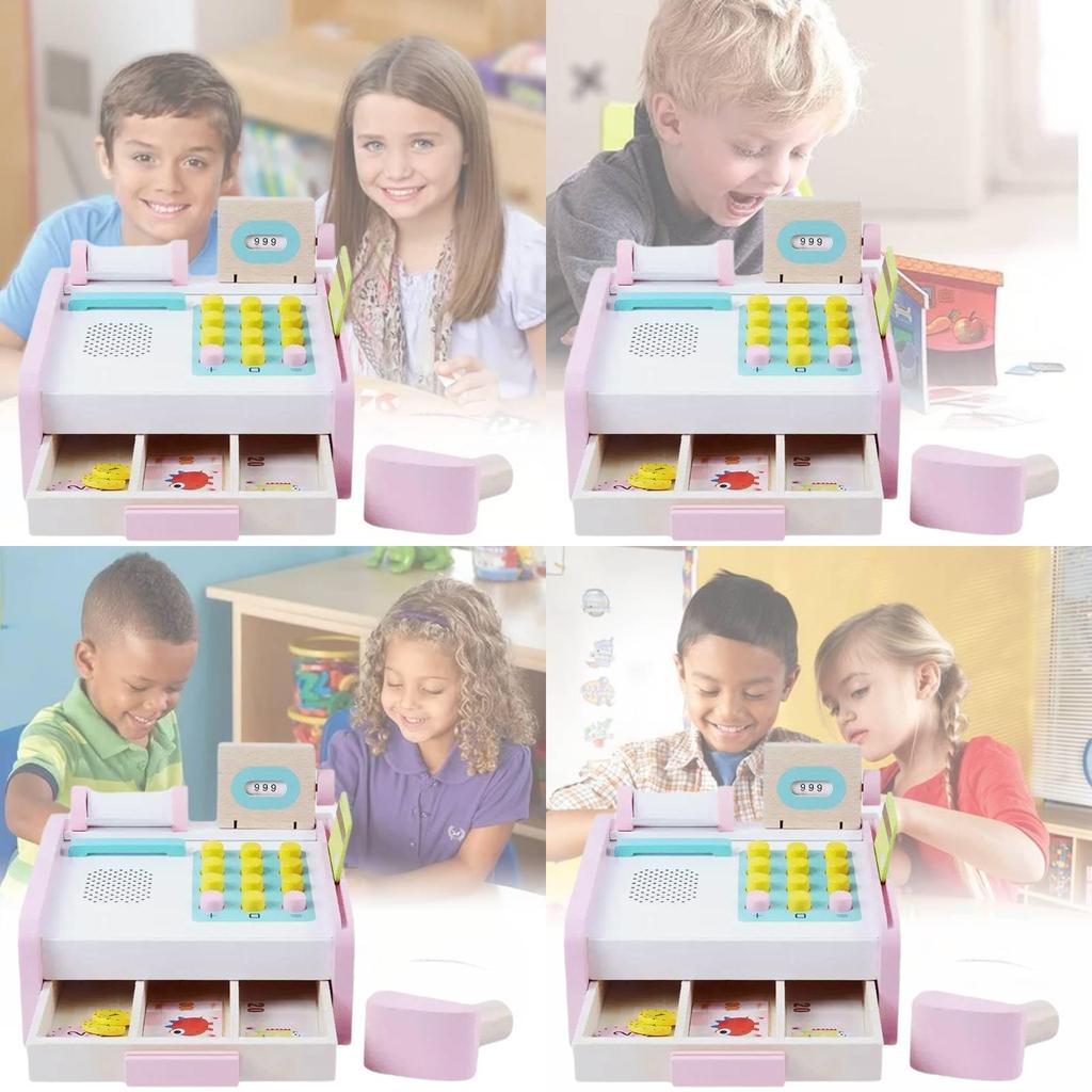 Wooden Cash Register Toy For Kids Realistic Role Play Supermarket Fun For Little Ones