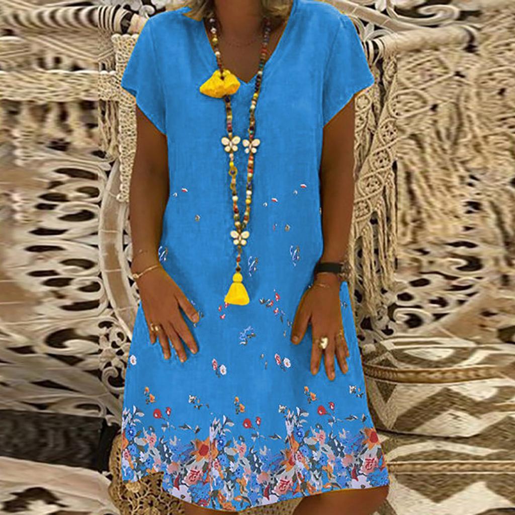 Women Casual Loose Dandelions Dress Fashion Beach Style Temperamental  Dress