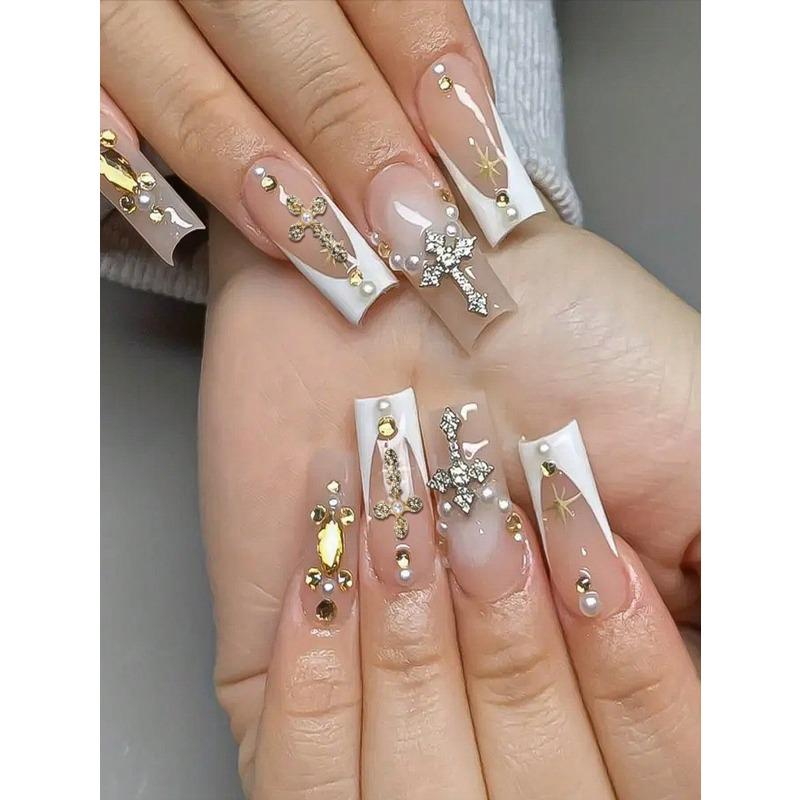 12Grids/Box Y2K Cross Mixed Style 3D Nail Art Rhinestone,Punk Gothic Alloy Cross Nail Decoration,Mixed 3D Nail Art Decoration For Manicure Supplies