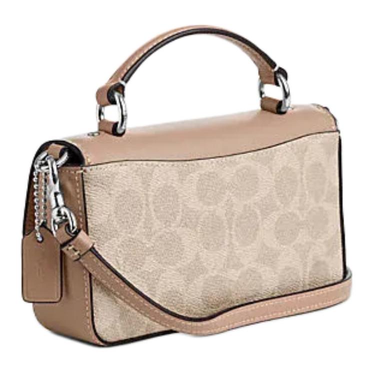 Coach Josie 18 Logo Buckle Closure Faux Leather And Cowhide Shoulder Crossbody Handbag Small Women Handbag Gray-Brown CW412-SVPWH