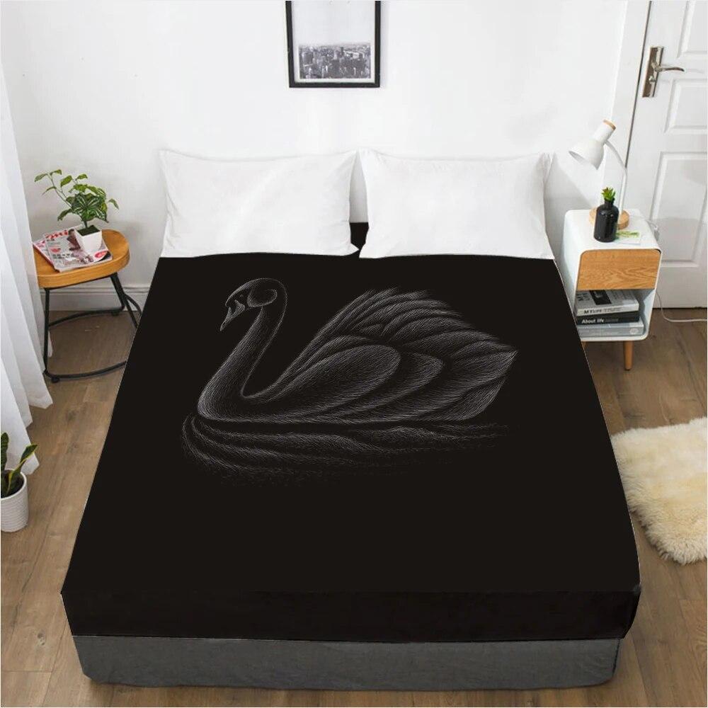 Mattress Cover Fitted Sheet With Elastic Band Bed Sheets Bedding Linens Queen King Size Bedsheet 90/150/160X200CM Black Horse