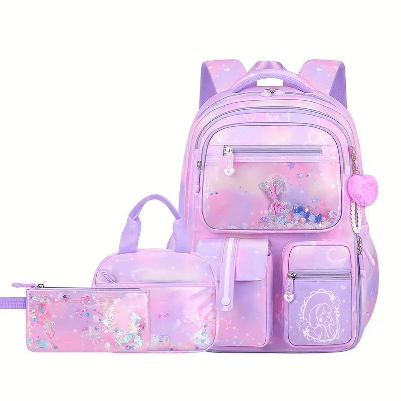 Girls 3Pcs School Backpack Set Sweet Cute Large Capacity Spine Protection Lightweight Children Primary Student Shoulder Bag