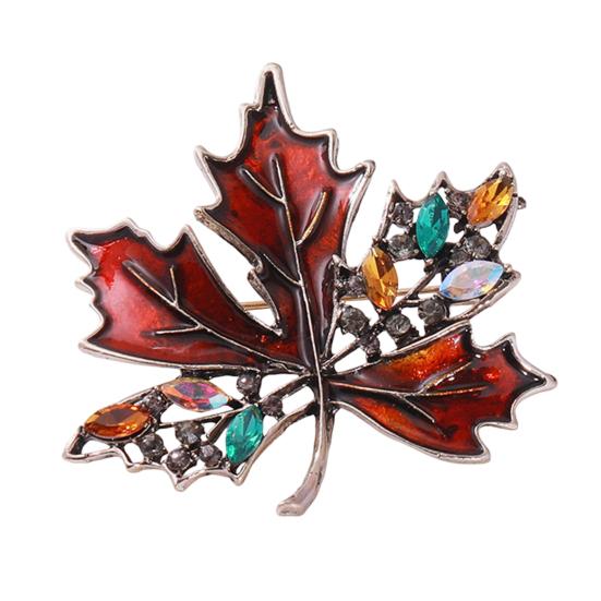 

Brooch Pin Autumn Maple Leaf Design Zinc Alloy Pin with Rhinestone Inlay Suits Coats Sweaters Badge Formal Wear Accessory 1pc
