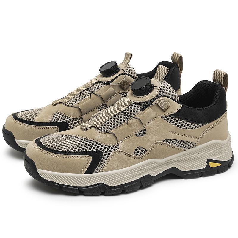 

Походные туфли с сеткой и поворотной пряжкой, походные туфли с большими отверстиями, мужские весенне-летние новые легкие дышащие, для активного отдыха и досуга, модные туфли 44 абрикосовый