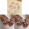 Pearl Ring Set For Women Geometric Vintage Baroque Design With Electroplated Finish For Fashion Jewelry