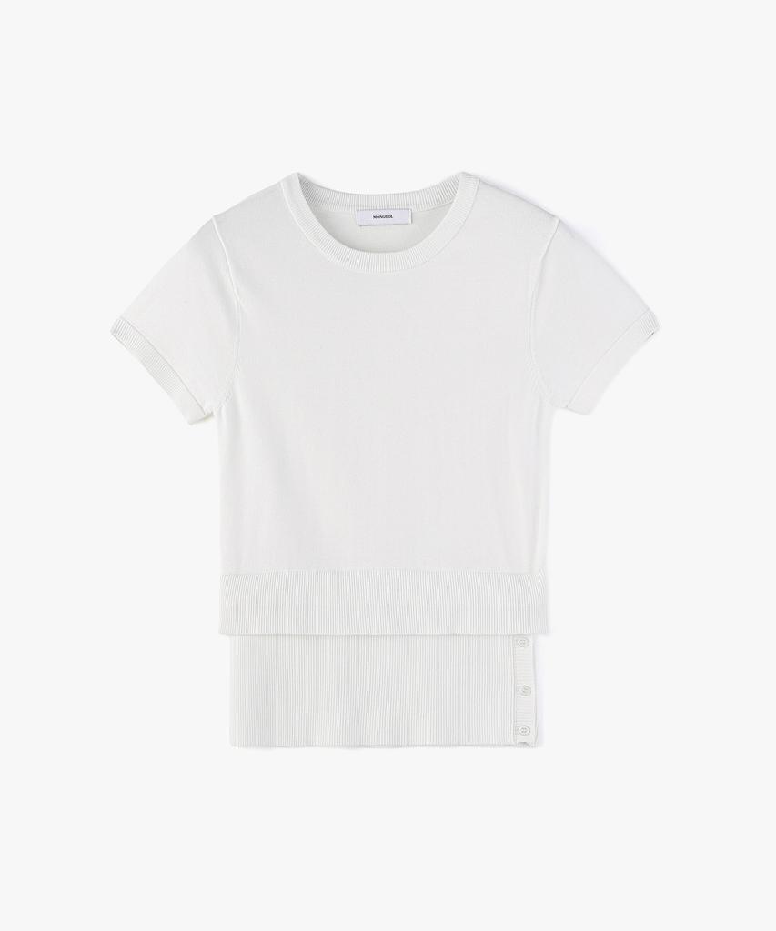 MONGDOL 2-Way Button Layered Round Neck Knit White Mdkt133White