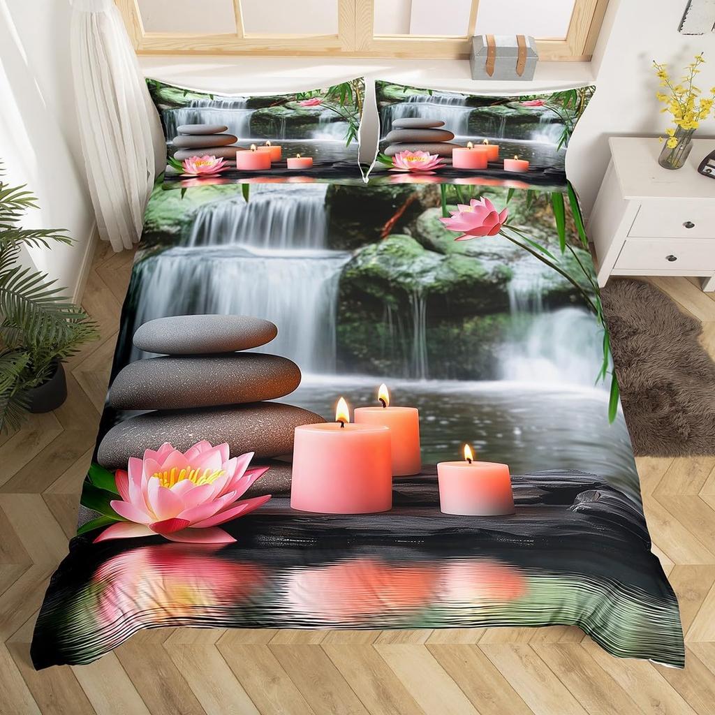 Comforter Minimalist Zen Stone Boho Comforter Purple Flowers Twin Bedding Setblack Stones Print Bed Set For Girls Woman