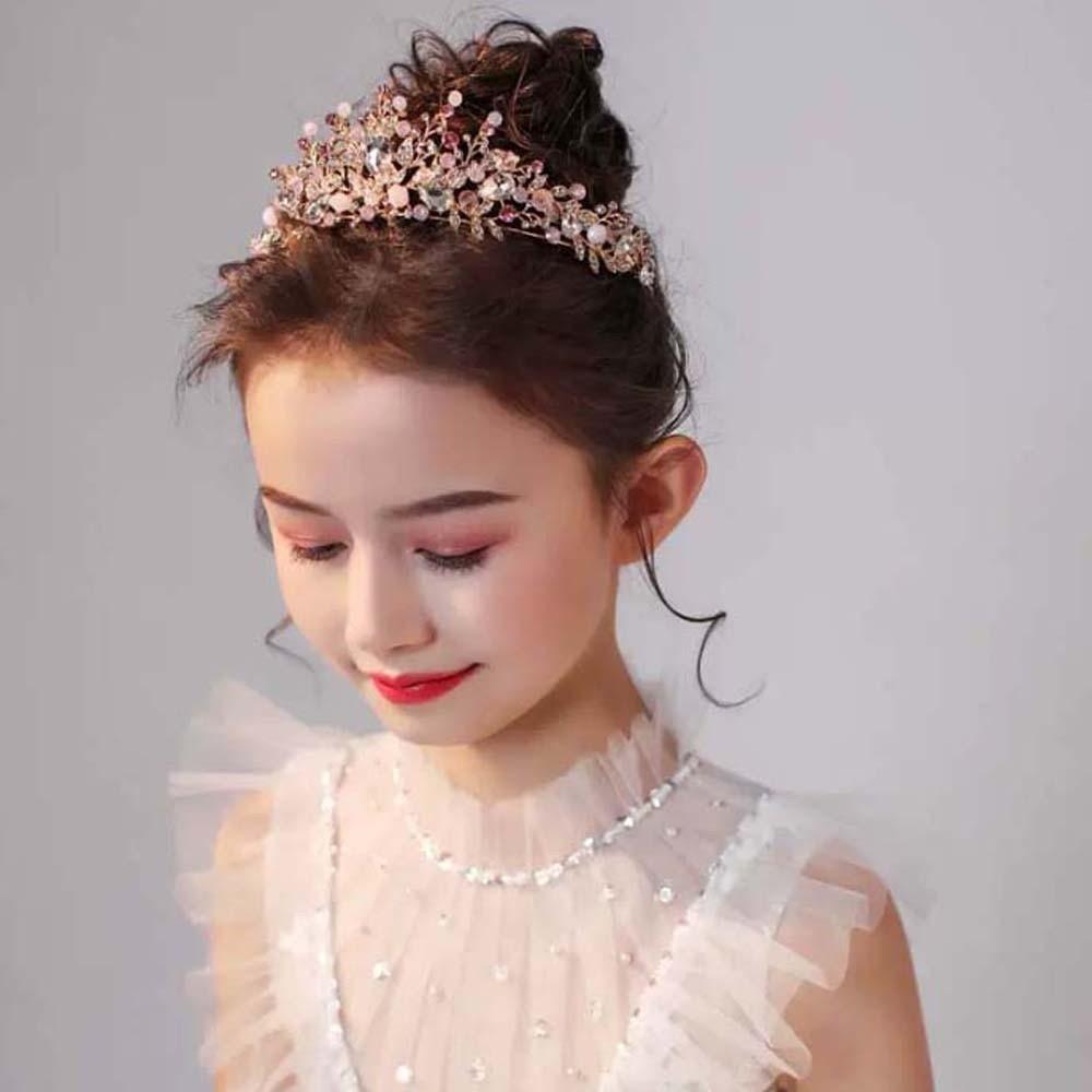 Vintage Pink Floral Crown Shiny Princess Rhinestone Tiara Luxury Crown Hair Accessory  Party