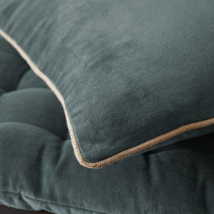 Cushion with Removable Braided Finish Cover 45 X 45 Cm "César" Cotton Velvet - César Ardoise