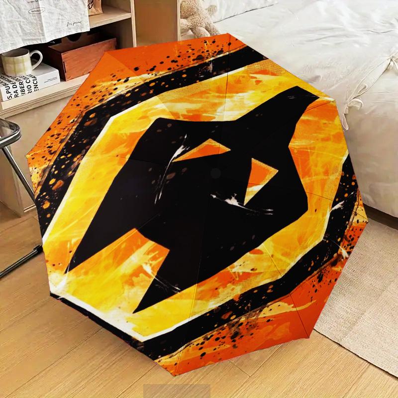 1 Stück Wölfe Fußballclub Emblem Aufdruck Regenschirm Klappschirm, Automatikschirm 8-Rippen für Reisen, Camping Fan Geschenke Weihnachtsgeschenke