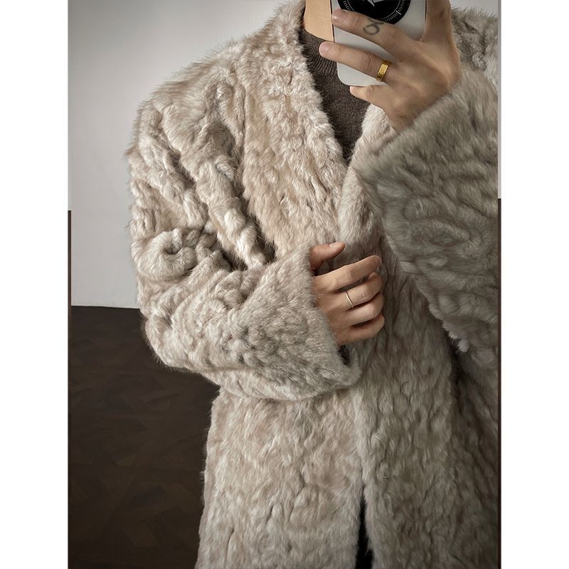 

Womens Faux Fur Coat Open Front Fluffy Warm Long Jacket M серый