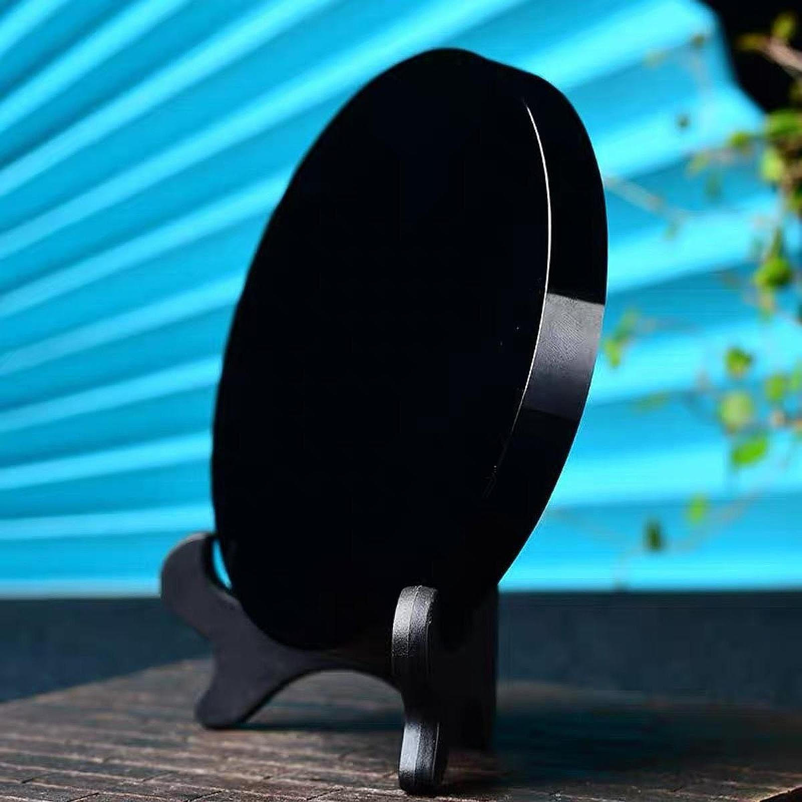 

Круглый диск-зеркало из обсидиана, мини-поделки, полировка, медитация, декор стола по фэн-шуй, круглая тарелка S