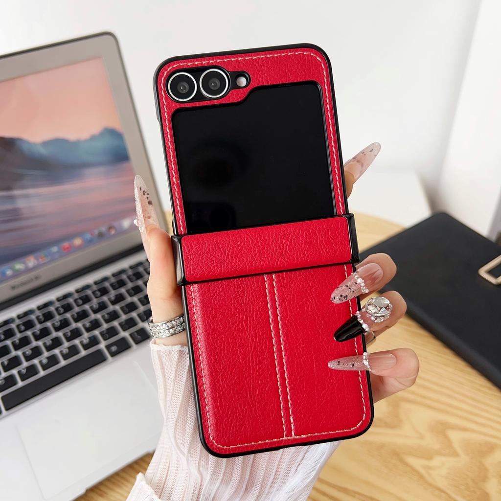 Luxus Kalbsleder PU Leder Linienstruktur Faltbare Handyhülle für Samsung Galaxy Z Flip 6 5 4 3 5G Linsenschutz Matt Stoßfeste Hülle