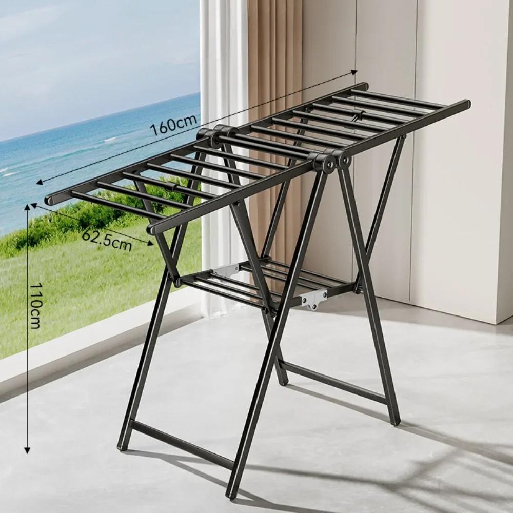 Laundry Stand Foldable Save Space Alloy Drying Rack for Balcony and Bedroom Modern Simplicity Elevated Design Floor Clothes Rack