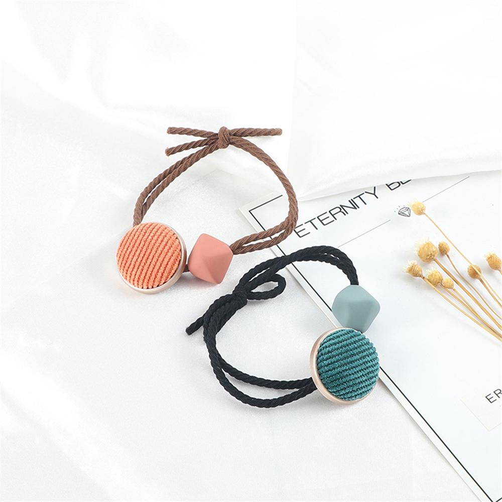 2pcs/set Fashion Elastic Hair Bands Pink Buttons Decoration Hair Ties Headband Women Girls Hair Accessories Ponytail Holder Gift