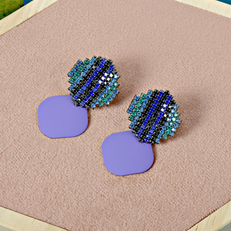 Autumn/Winter Geometric Diamond Color Block Earrings - Luxury Women's Fashion Jewelry