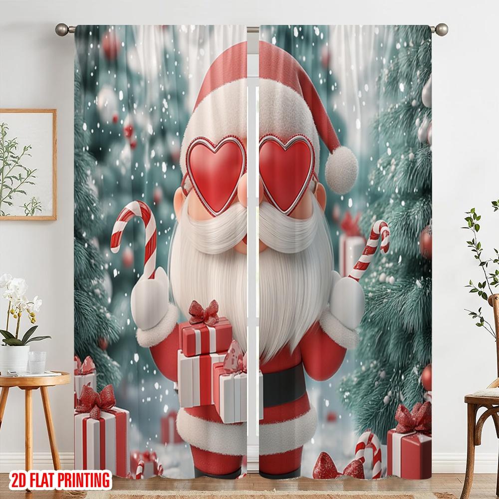 2pcs,2D Plane Printing Minimalist Curtains Cute Santa Claus Heart Glasses (3) Polyester (without Rod) Gifts Ldeal for Bedroom