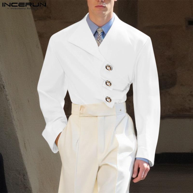 INCERUN Men Long Sleeve Front Cross Irregular Folding Ruffled Casual Tops Shirts