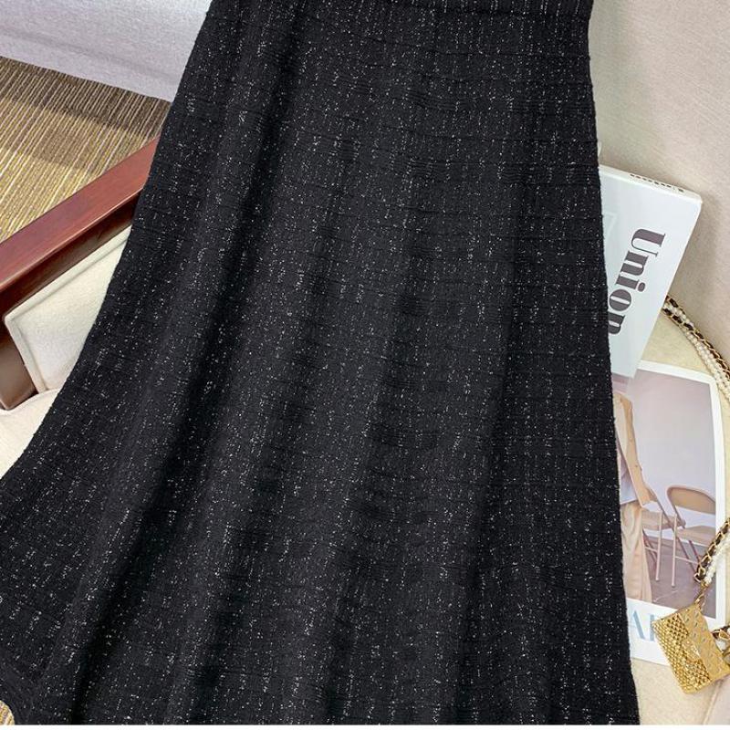 Autumn High Waist Big Swing Knitted Wool Skirts For Women Plaid Office Lady Skirt