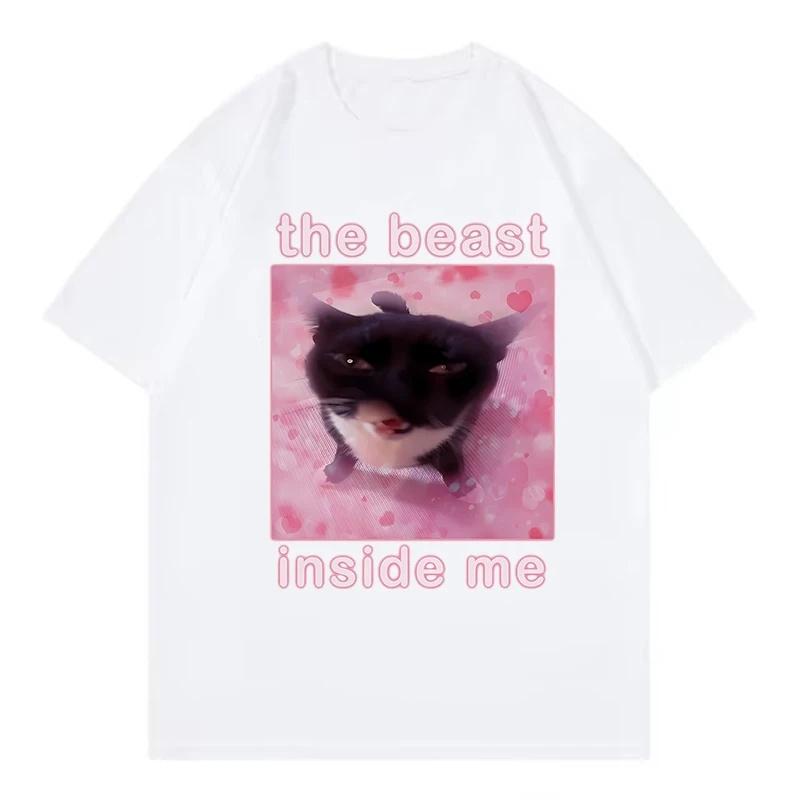 Summer Latest Style Fun Cat Print Pure Cotton TShirt Breathable Comfortable Fashionable Trendy Couples Outfit Streetwear