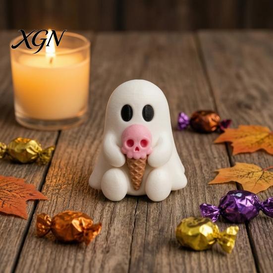 Summer Ghost Table Centerpiece Ice Cream Resin Figurine, Cute Spooky Desk Decor for Niche Home Halloween Home, Soft Ornament, Festive Gift Friends