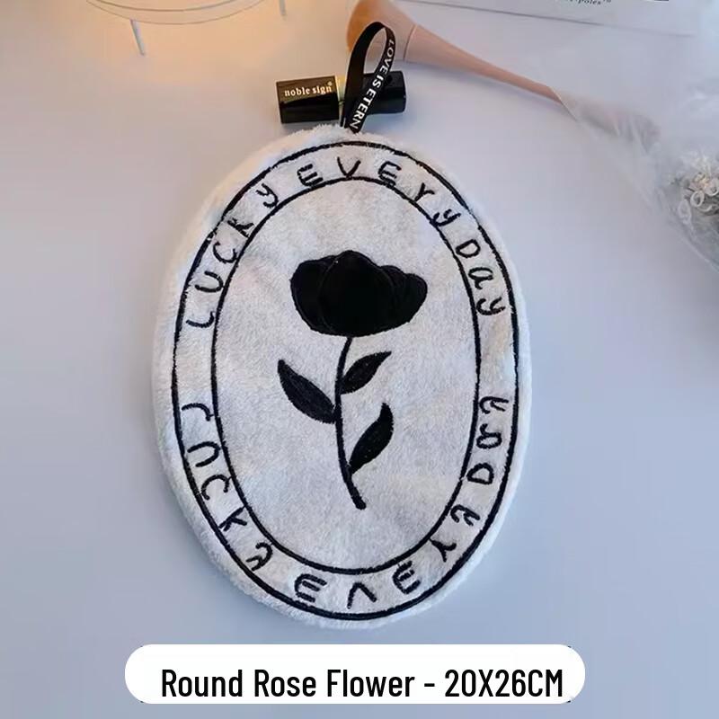 Allie Simple Black & White Round Rose Hanging Hand Towel - 3-Pack