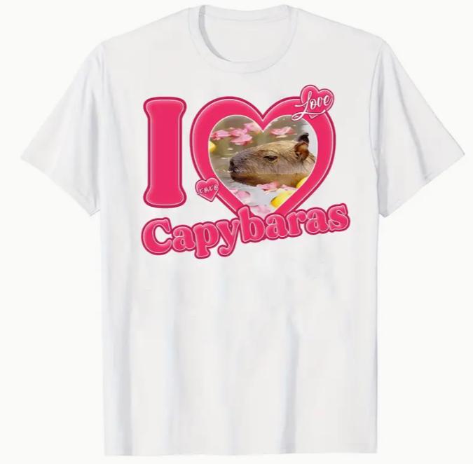 I Love Capybaras  Men s Casual Short Sleeve Crew Neck T-Shirt Men s Tee Outfits Summer Clothing Men Clothing S