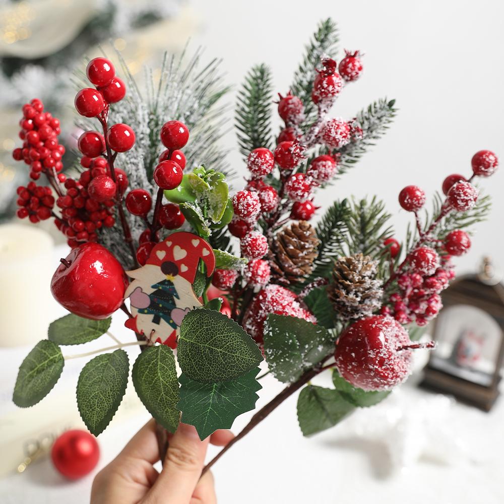 Christmas Decorations Red Berry Artificial Pine Bouquet Branch Xmas Tree Ornament Home Decor New Year 2026 DIY Gifts Accessories