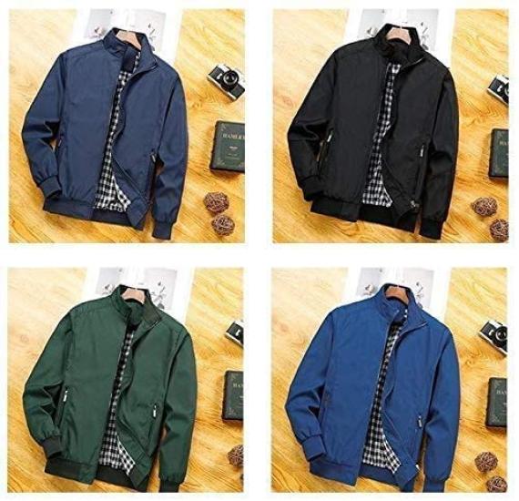 Military Color Blouson Zip Jumper Outdoor Colorful Lining Check Long Sleeve Jacket Jacket Short Coat Jumper Thin Simple Jumper Zip Up Light Outerwear