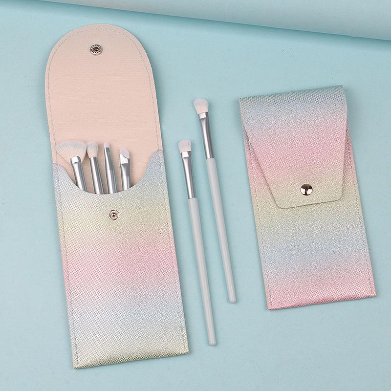 High-End Portable Gradient Eyeshadow Makeup Brush Bag - Soft Leather, Colorful, and Stylish.