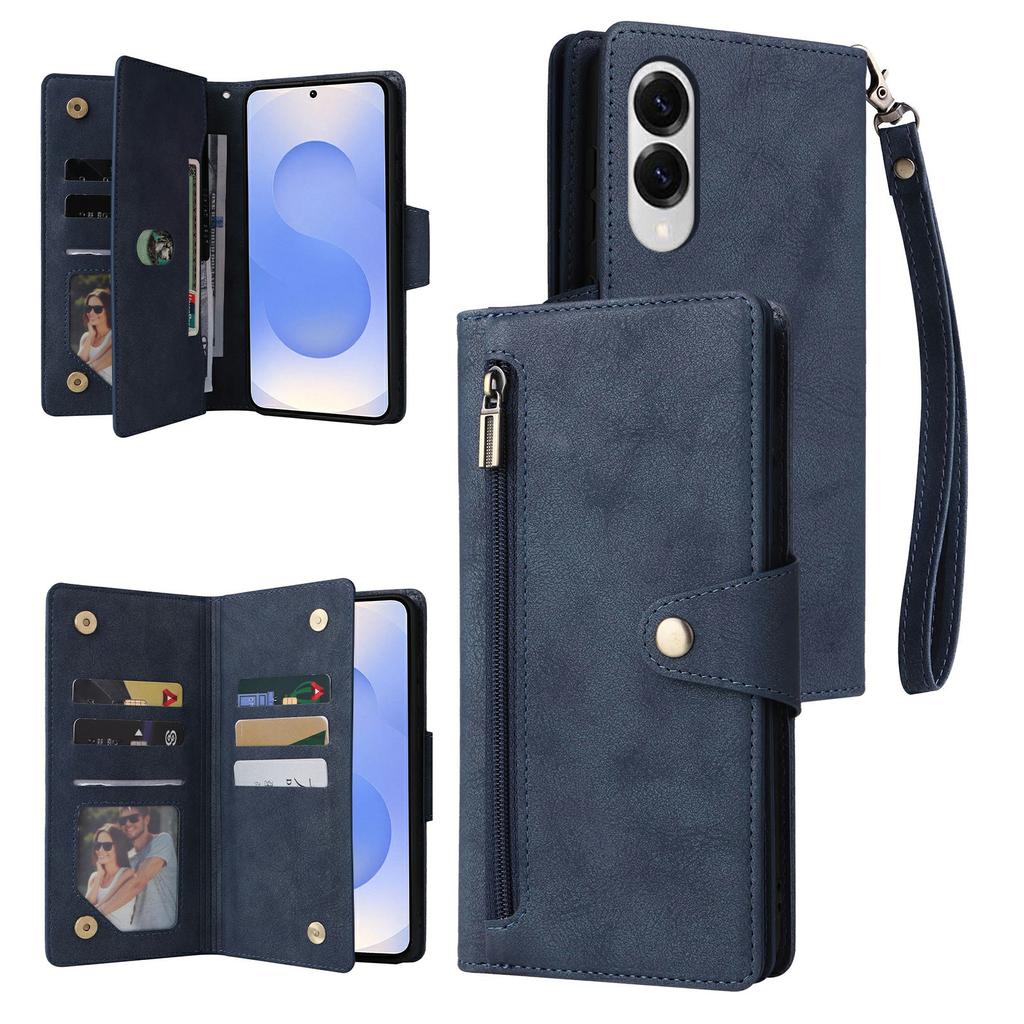 For Samsung Galaxy S25 Edge Case Zipper Wallet Leather Stand Phone Cover Rivet Decor