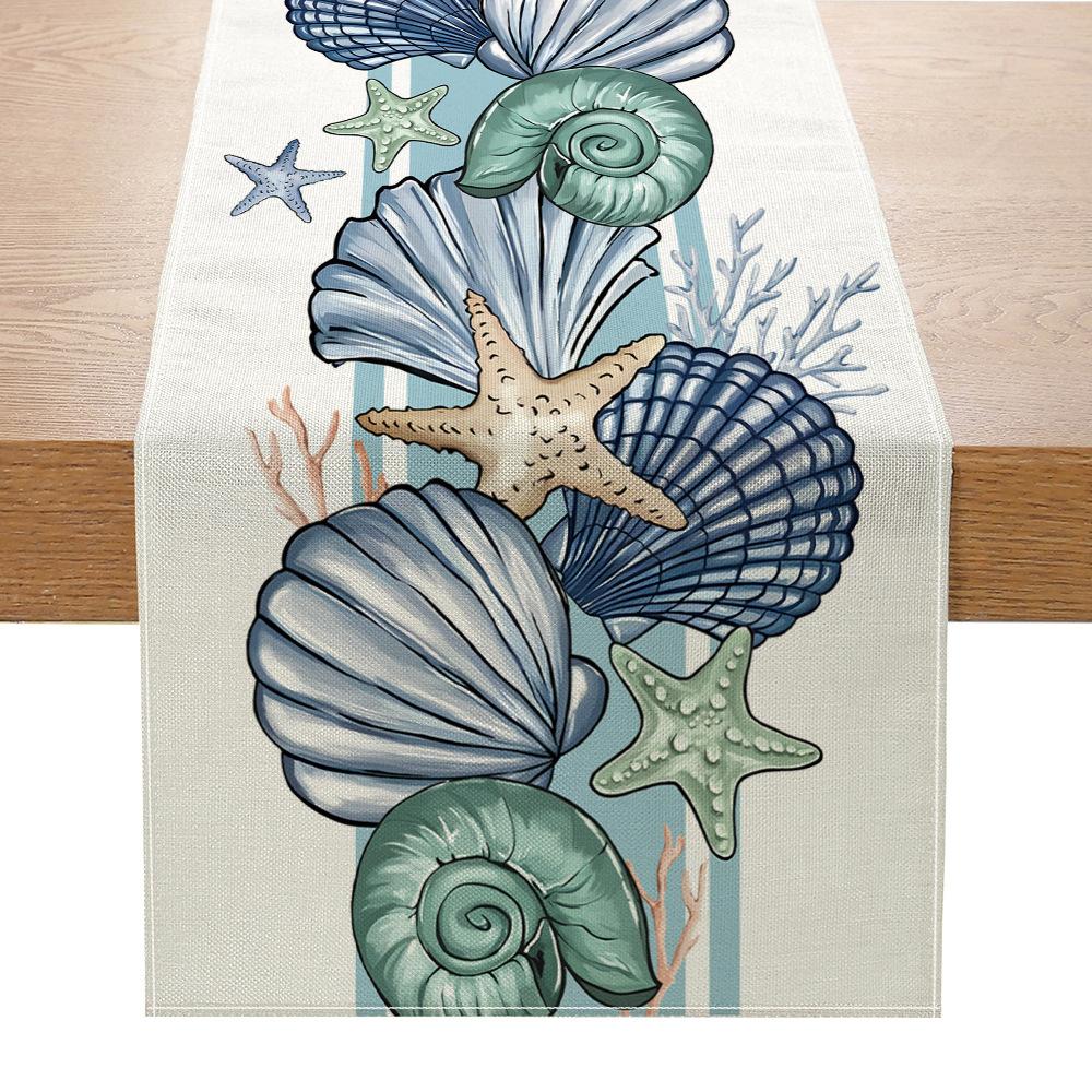 

1 шт. Летние дорожки для стола с принтом океана, льняные дорожки для стола, моющиеся дорожки для кухонного обеденного стола, праздничные украшения для дома 33cmx180cm