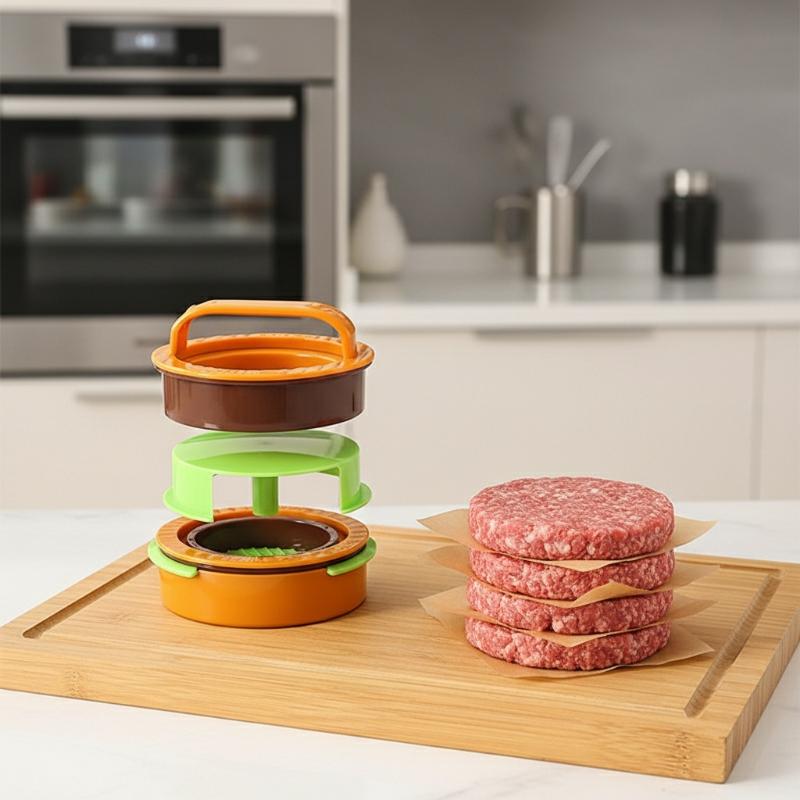 Round Burger Patty Maker Set with Meat Press DIY Beef Burger Tool for Home Cooking Camping Picnic Parties