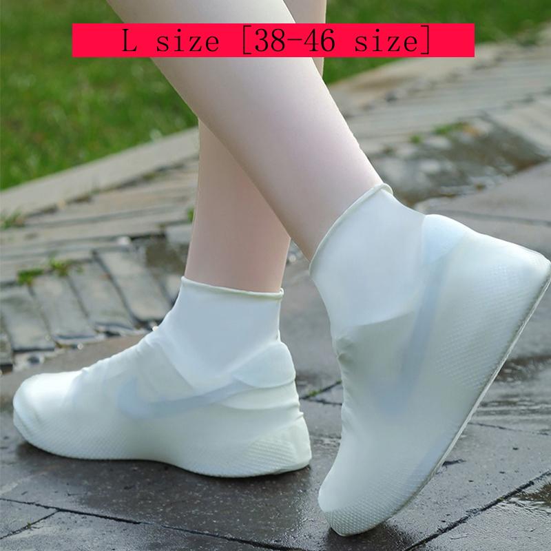 

1 Пара Латексних Дощових Бахіл для Подорожей для Використання на Відкритому Повітрі Латексні Водонепроникні Чохли для Взуття Дощовий День Нековзкий Багаторазовий Захист для Взуття L 38-46 size білий