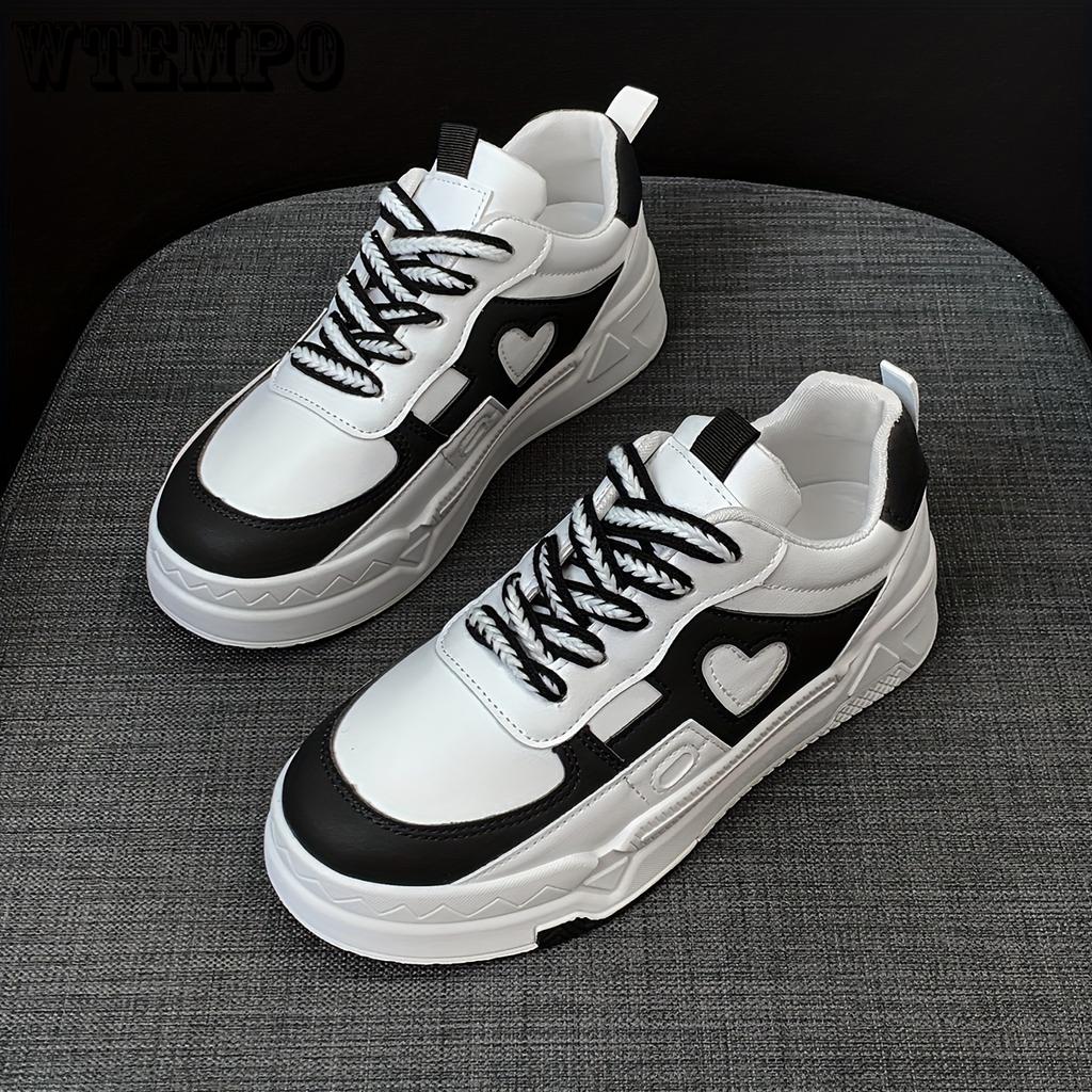 Trendy Women's Low Top Colorblock Platform Sneakers, Love Pattern Casual Walking Trainers