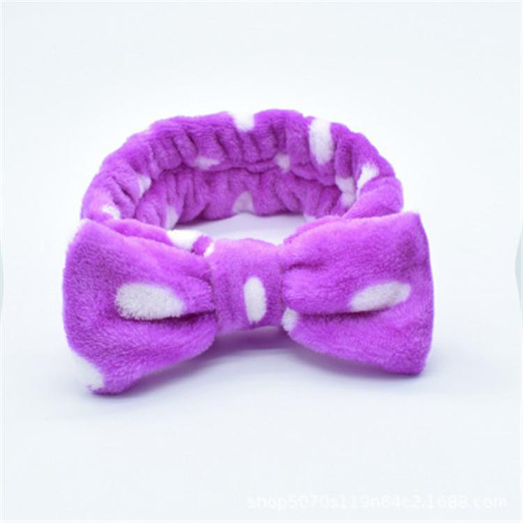 Cute Face Washing Girls Polka Dot Plush Elastic Hairband Cheap Soft Big Bow Dot Spa Headband