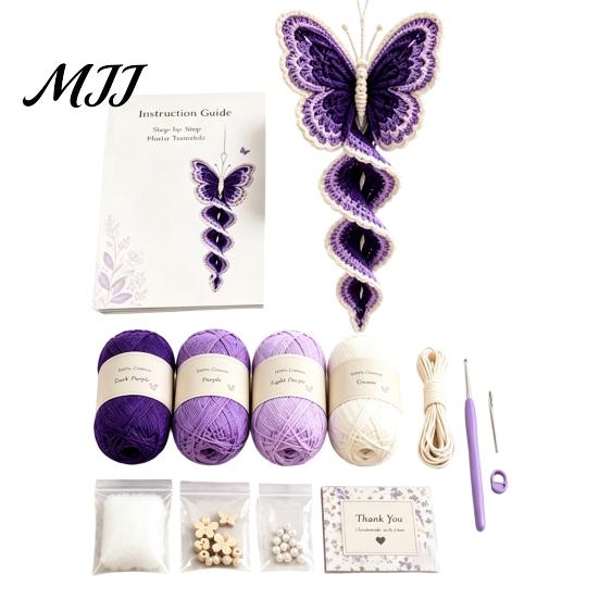 Home Indoor Hanging Decoration Crochet Garden Animal Spiral Kit, Beginner Friendly DIY Swing Textile Crafting Hobby Kit Butterfly Ladybug Hummingbird