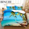 Beach Coconut 3D Tree Duvet Cover Ocean Beach Plants Bedding Collection Comforter Cover Collection For Boy Girls Bedroom Decor Bedding Collections
