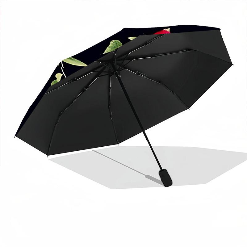 1pc Red Rose Pattern Folding Umbrella | Elegant Design, Fashionable Accessory, Durable Construction, Sturdy Ribs Yy251107106