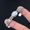 Natural Rainbow Moonstone Gemstone Bangle Adjustable 925 Silver For Women