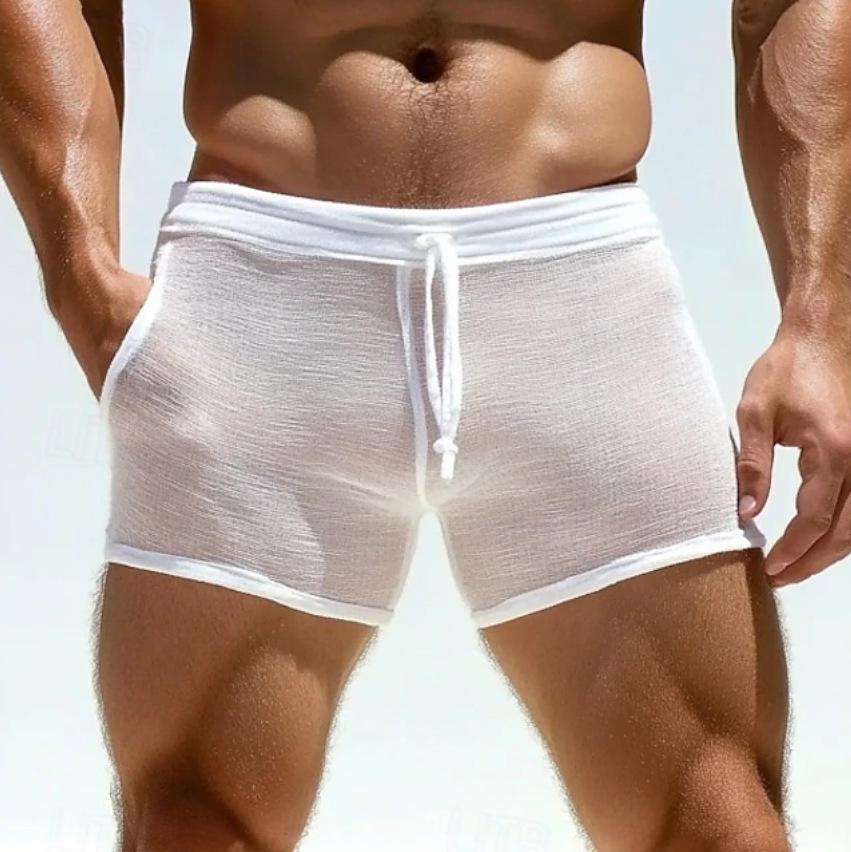 Herren Plus Size Schnür-Freizeit-Fitnessshorts M weiß
