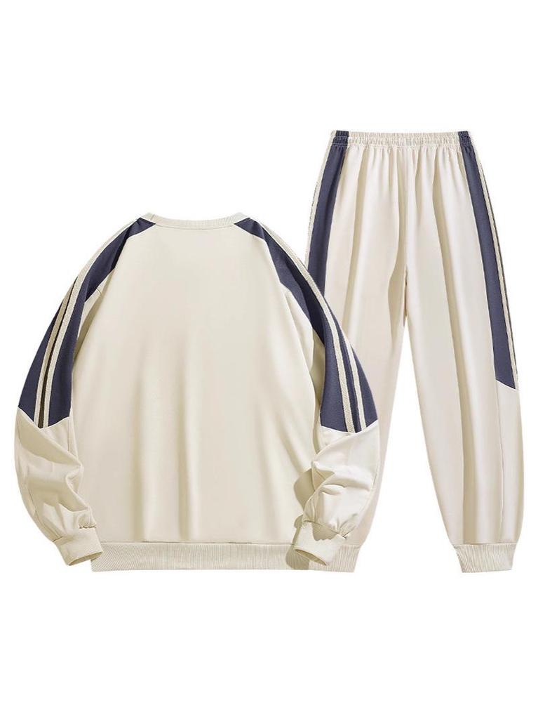 2025 New Cross-border Men's Two-Stripe Casual Crew Neck Outfit - Youth Spring/Autumn Fashion Set