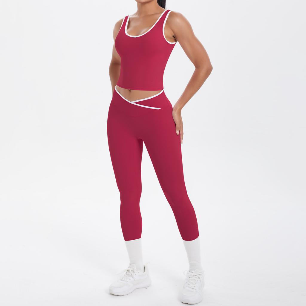 New double-sided abrasive contrasting colors, tight-fitting and breathable cross yoga suit, sports running and fitness two-piece suit