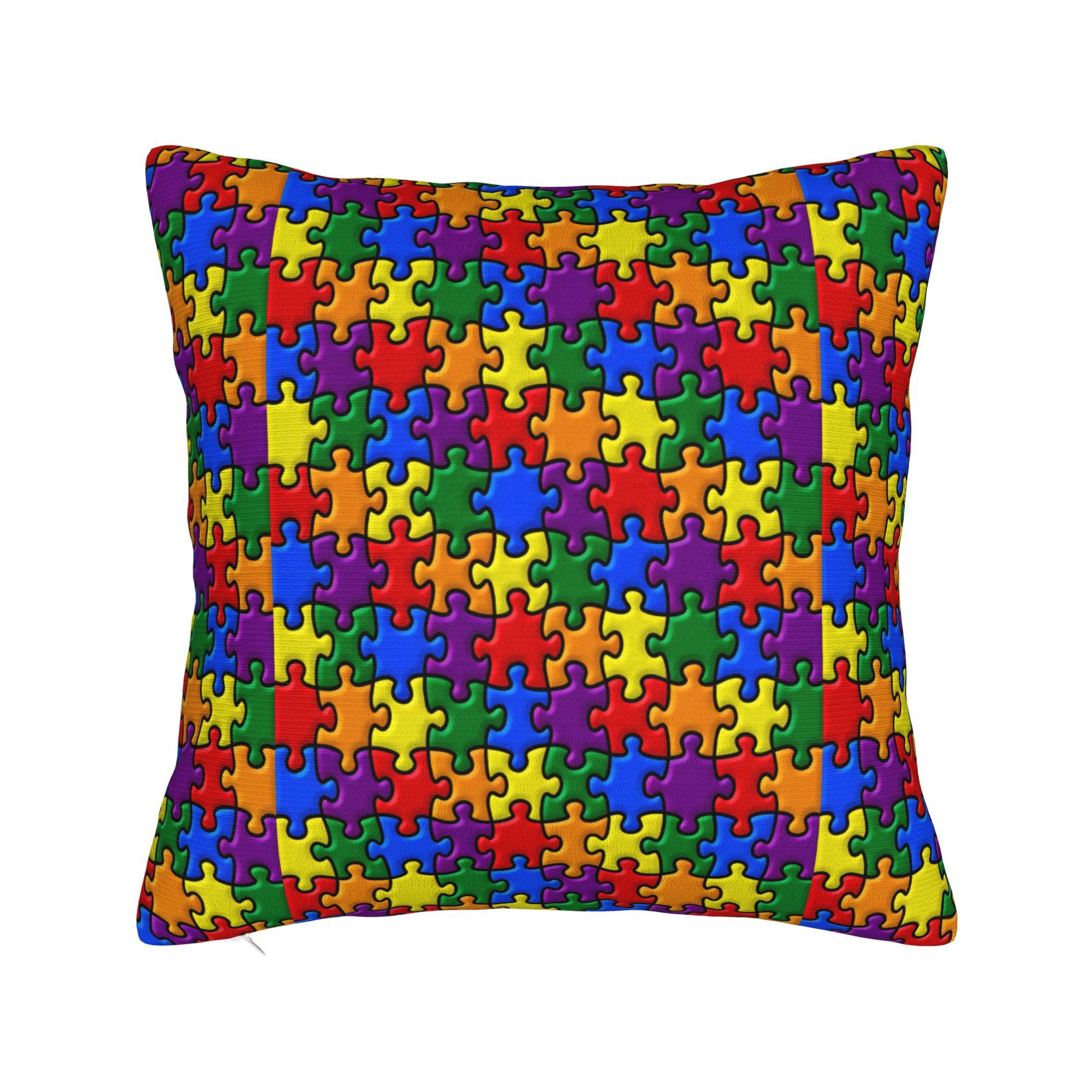 Pastel Autism Awareness Puzzle Pillow Case  Design Pillow Cover Funny Pillowcases For Living Room Chair 30x30cm 12x12in