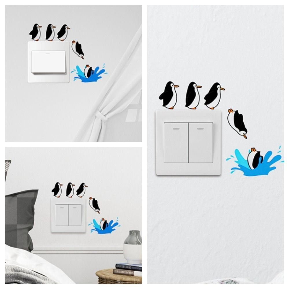 Vinyl Penguin Switch Stickers Cartoon Cute Penguin Diving Wallpaper Removable Luxury Wall Stickers Phone Case Laptop