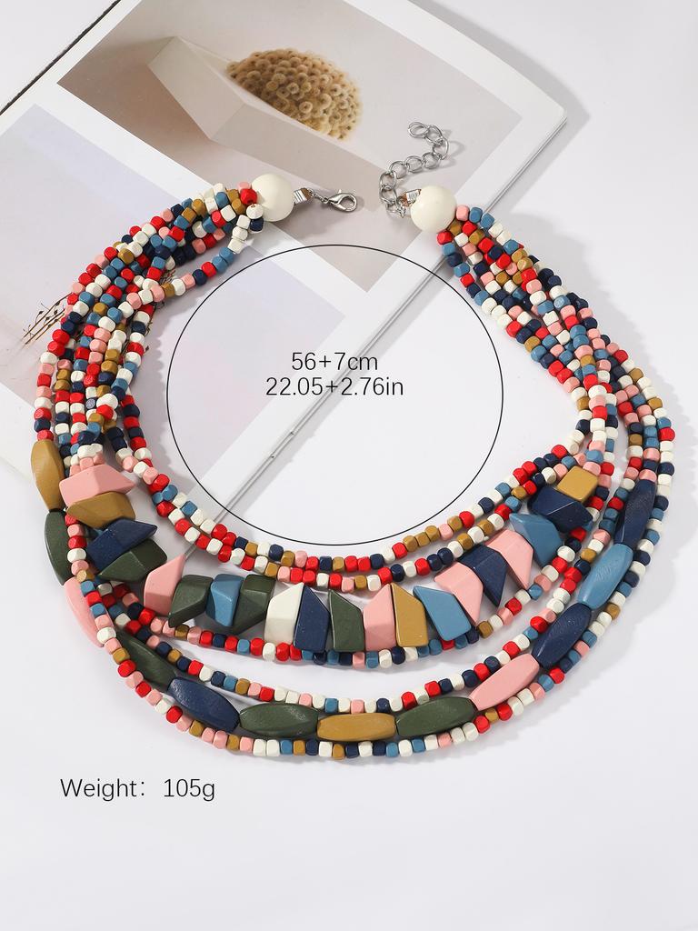 New Bohemian Handmade Beaded Seed Bead Necklace European American Exaggerated Retro Style Women Jewelry