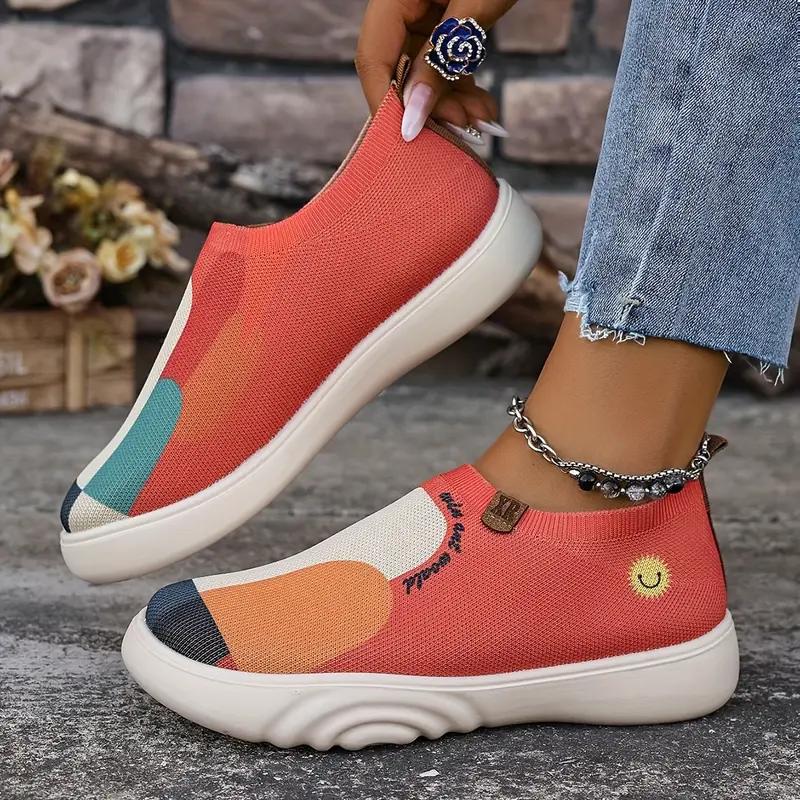 Dámské nazouvací tenisky Nové malované ležérní boty se silnou podrážkou a Dámské ploché boty